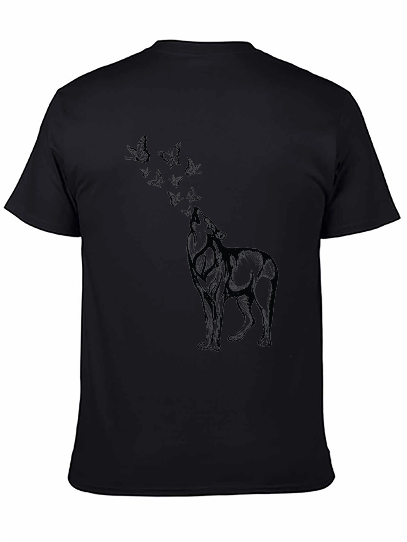 Wolf & Butterfly Graphic Tee - Black