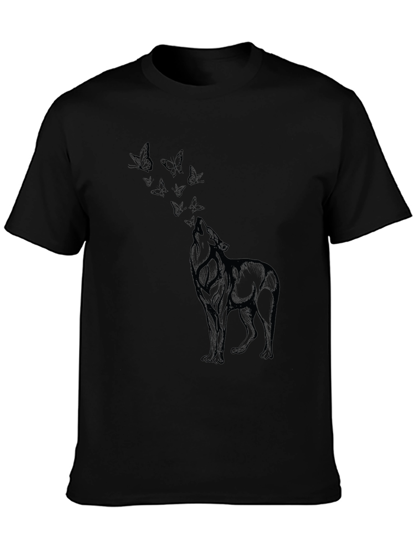 Wolf & Butterfly Graphic Tee - Black