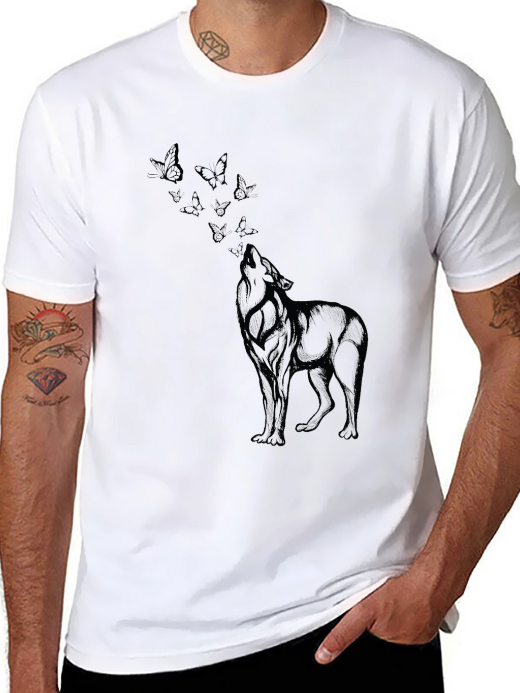 Wolf & Butterfly Graphic Tee - Black