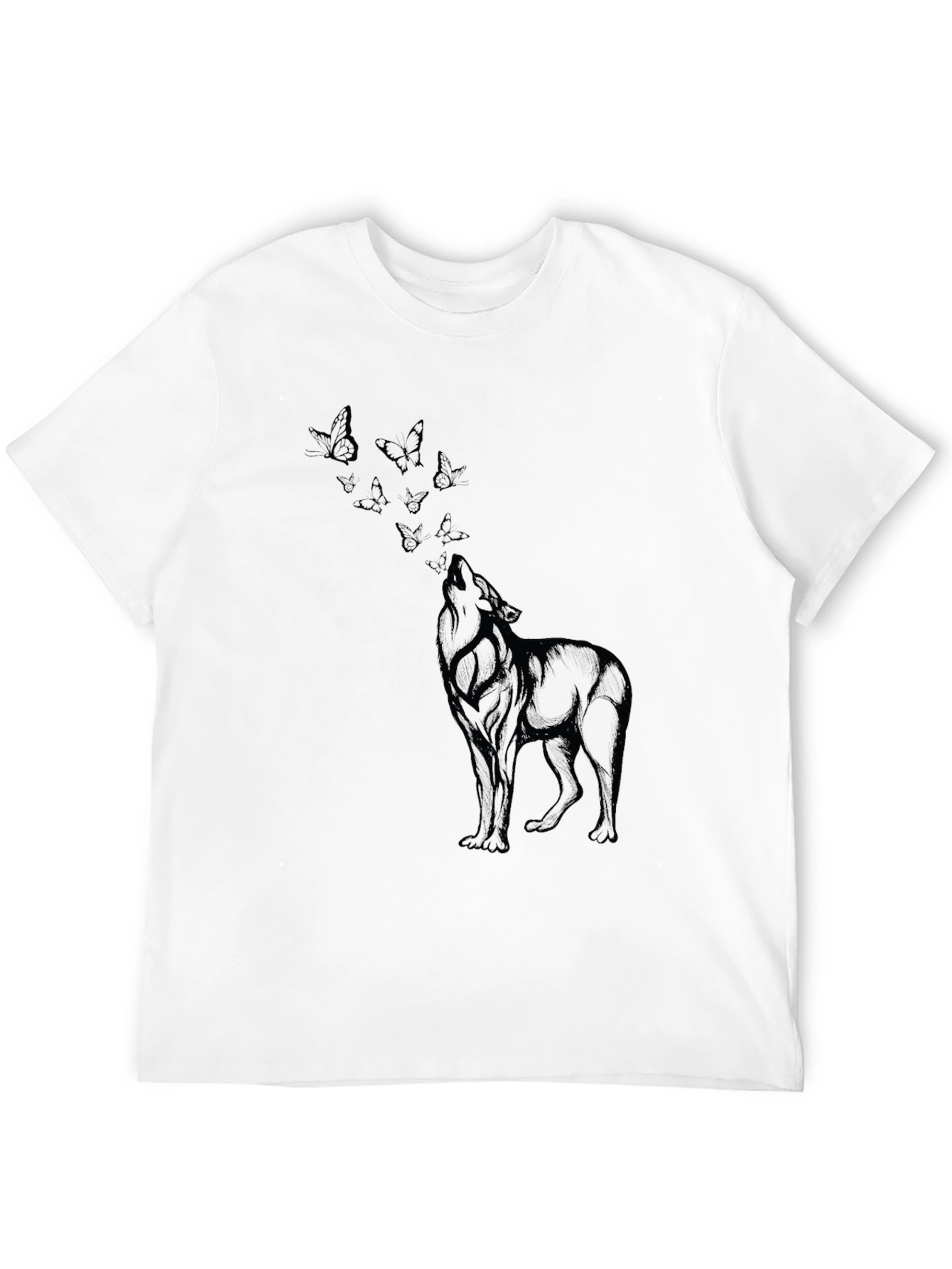 Wolf & Butterfly Graphic Tee - Black