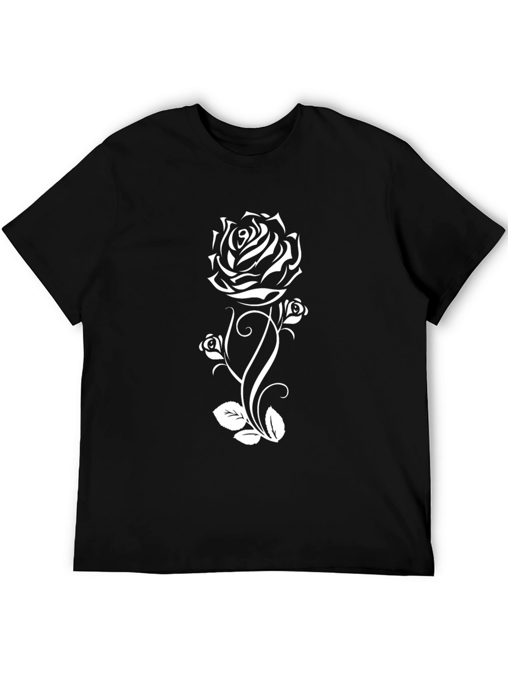 Black T-Shirt with White Rose Graphic