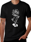 Black T-Shirt with White Rose Graphic
