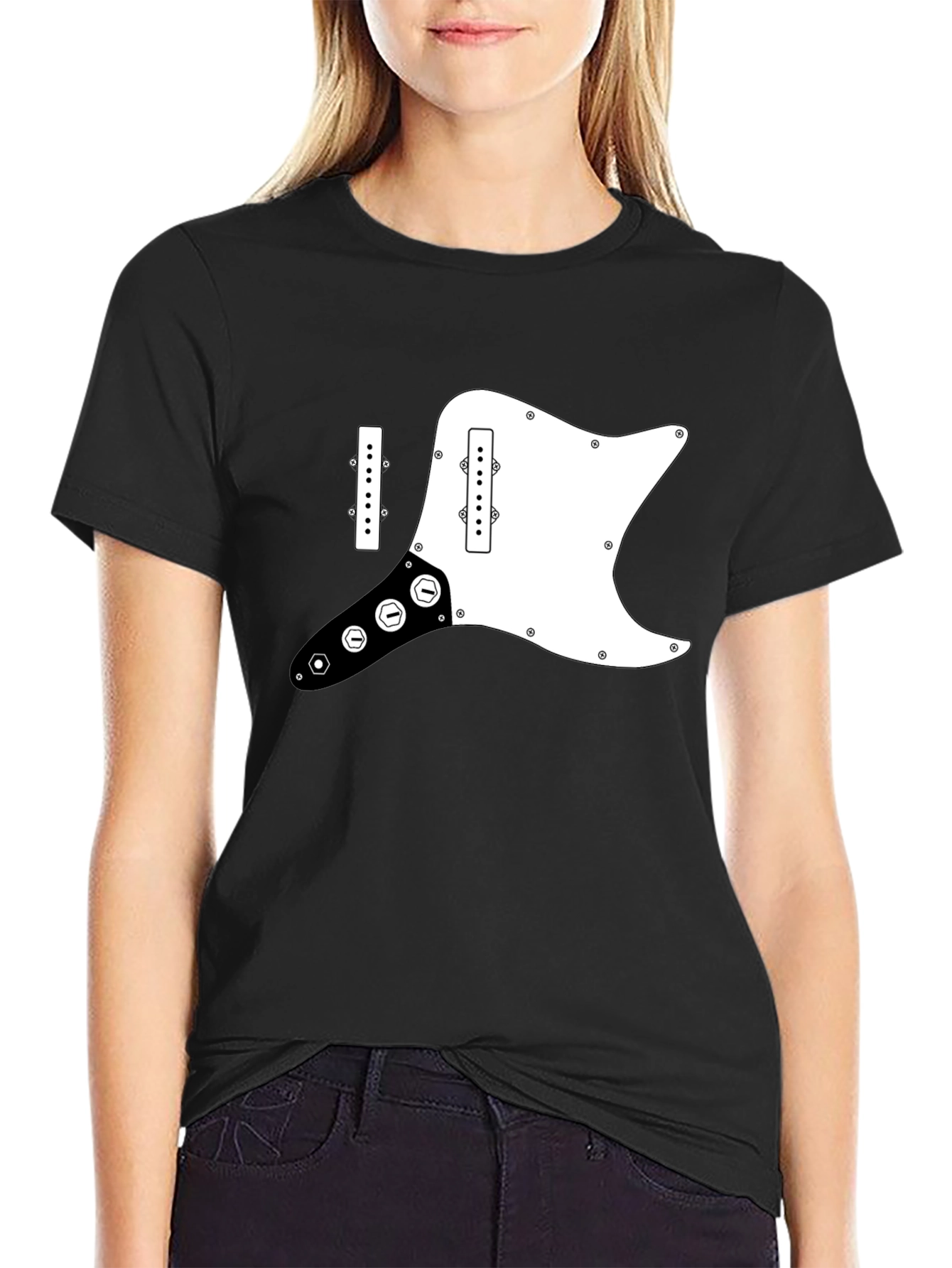 Guitar Pickguard Graphic Tee - Black Cotton T-Shirt