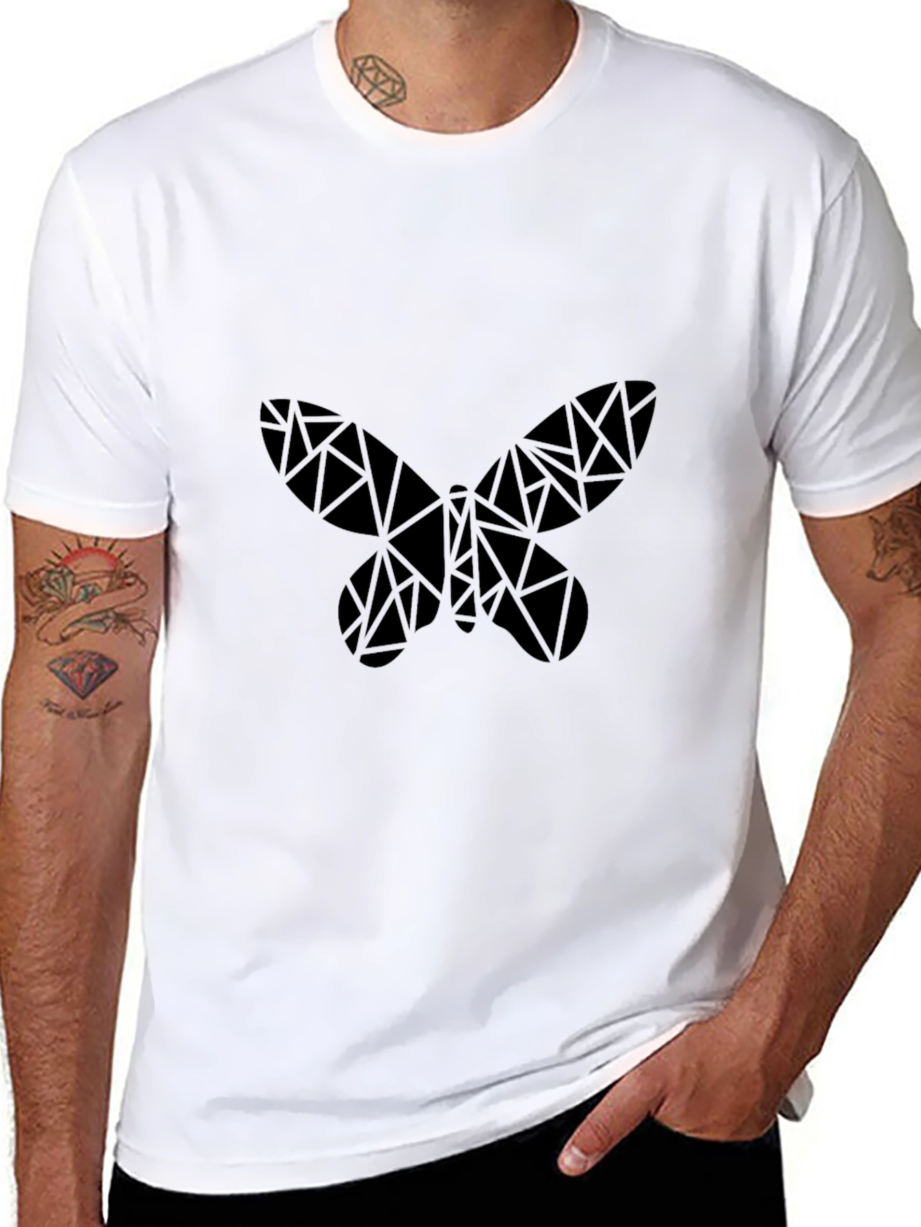Geometric Butterfly Graphic Black T-Shirt