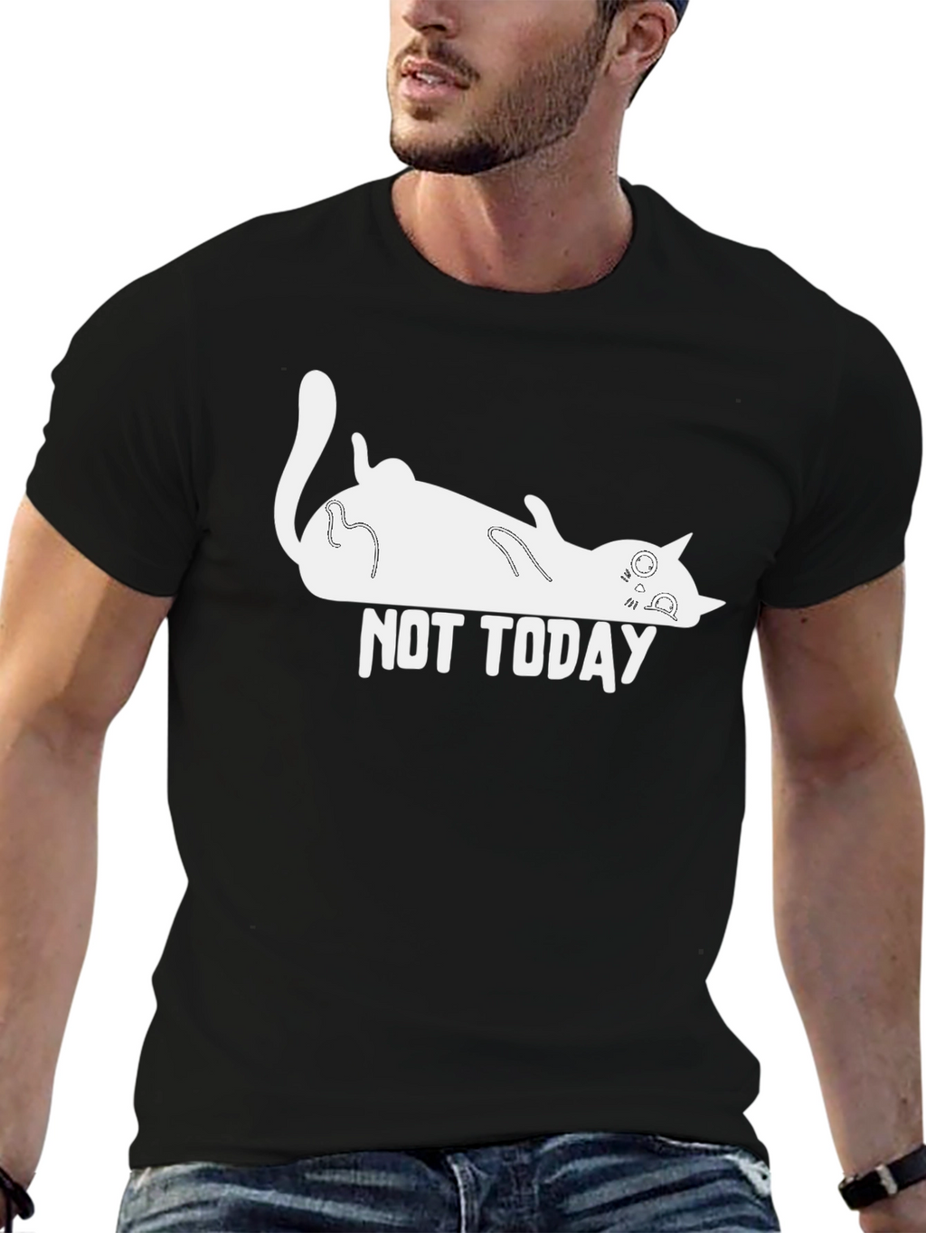 Not Today Cat Graphic Black T-Shirt