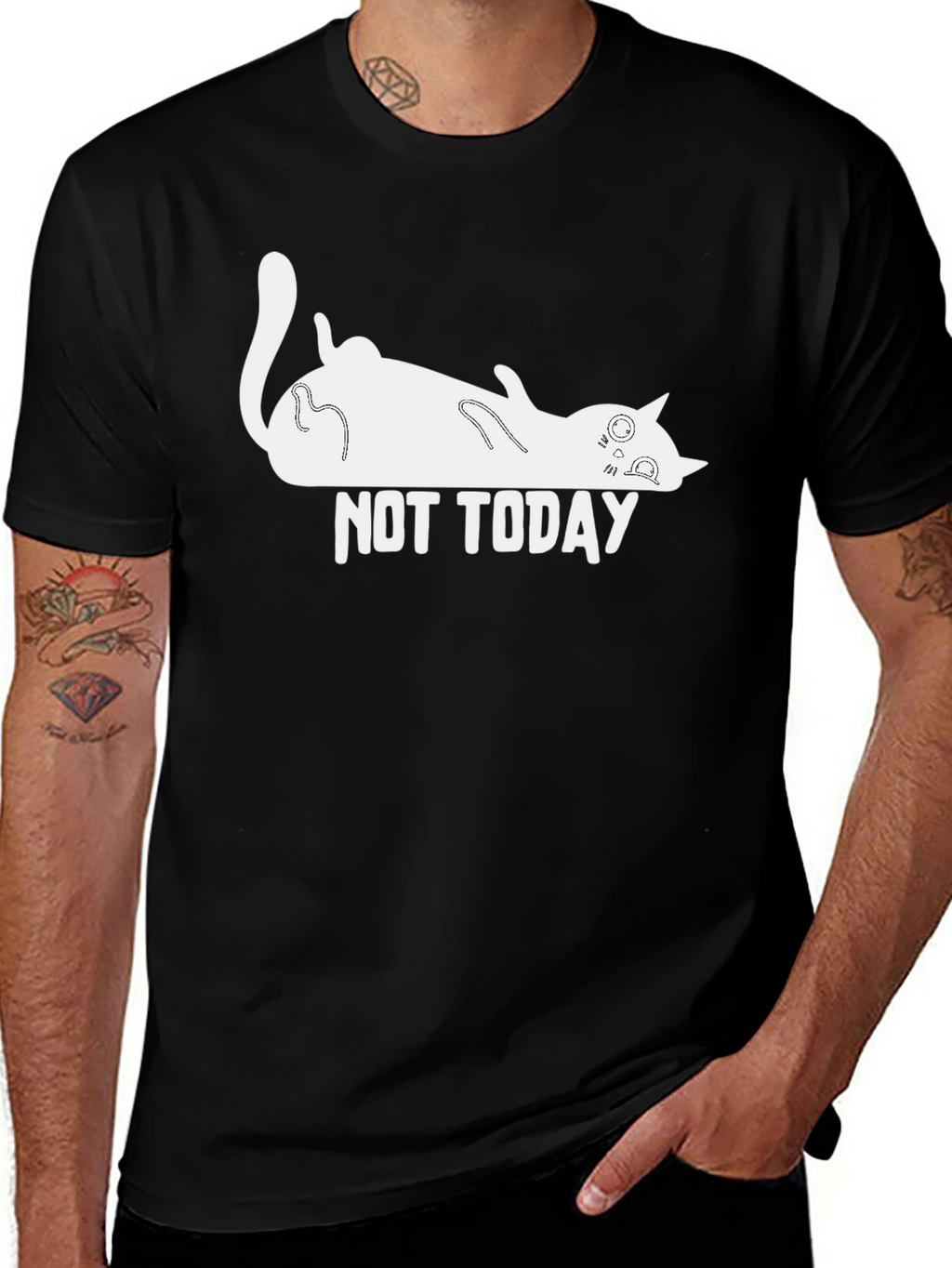 Not Today Cat Graphic Black T-Shirt