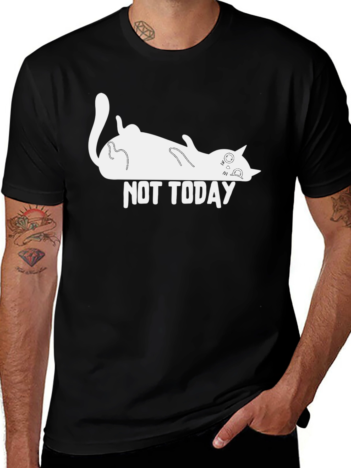 Not Today Cat Graphic Black T-Shirt