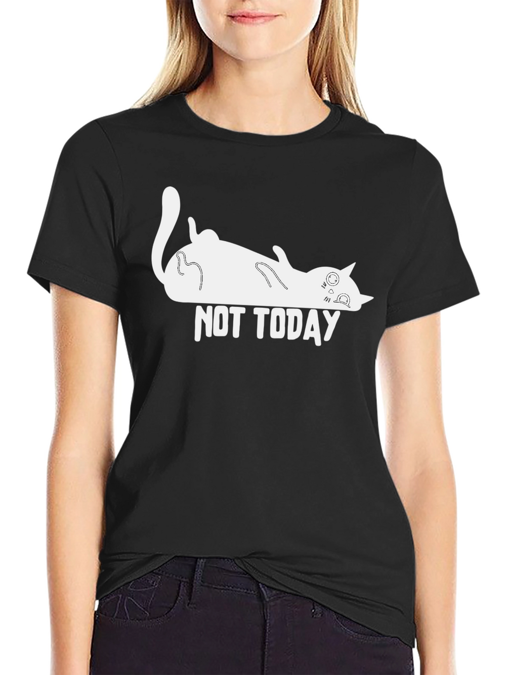 Not Today Cat Graphic Black T-Shirt