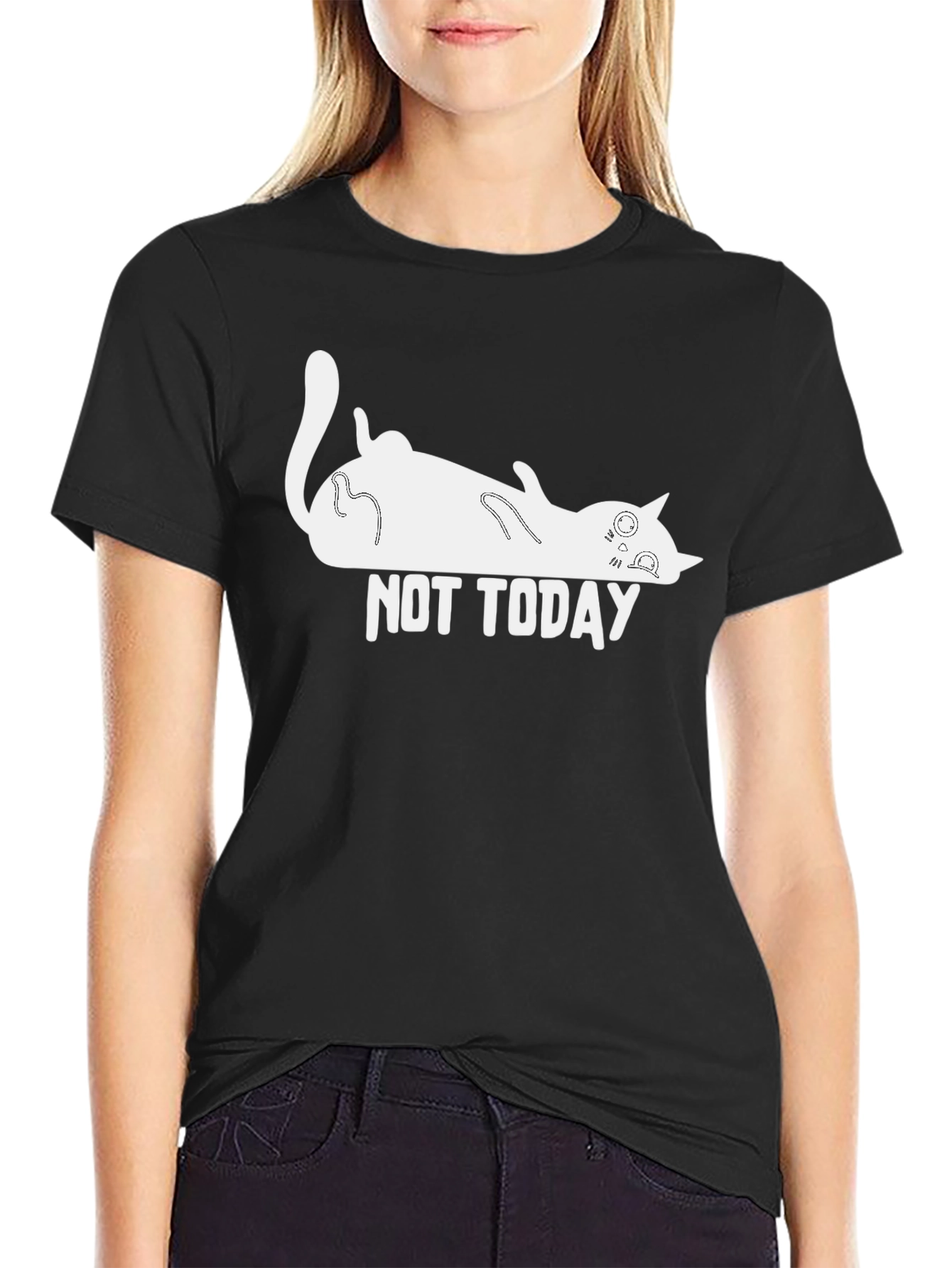 Not Today Cat Graphic Black T-Shirt