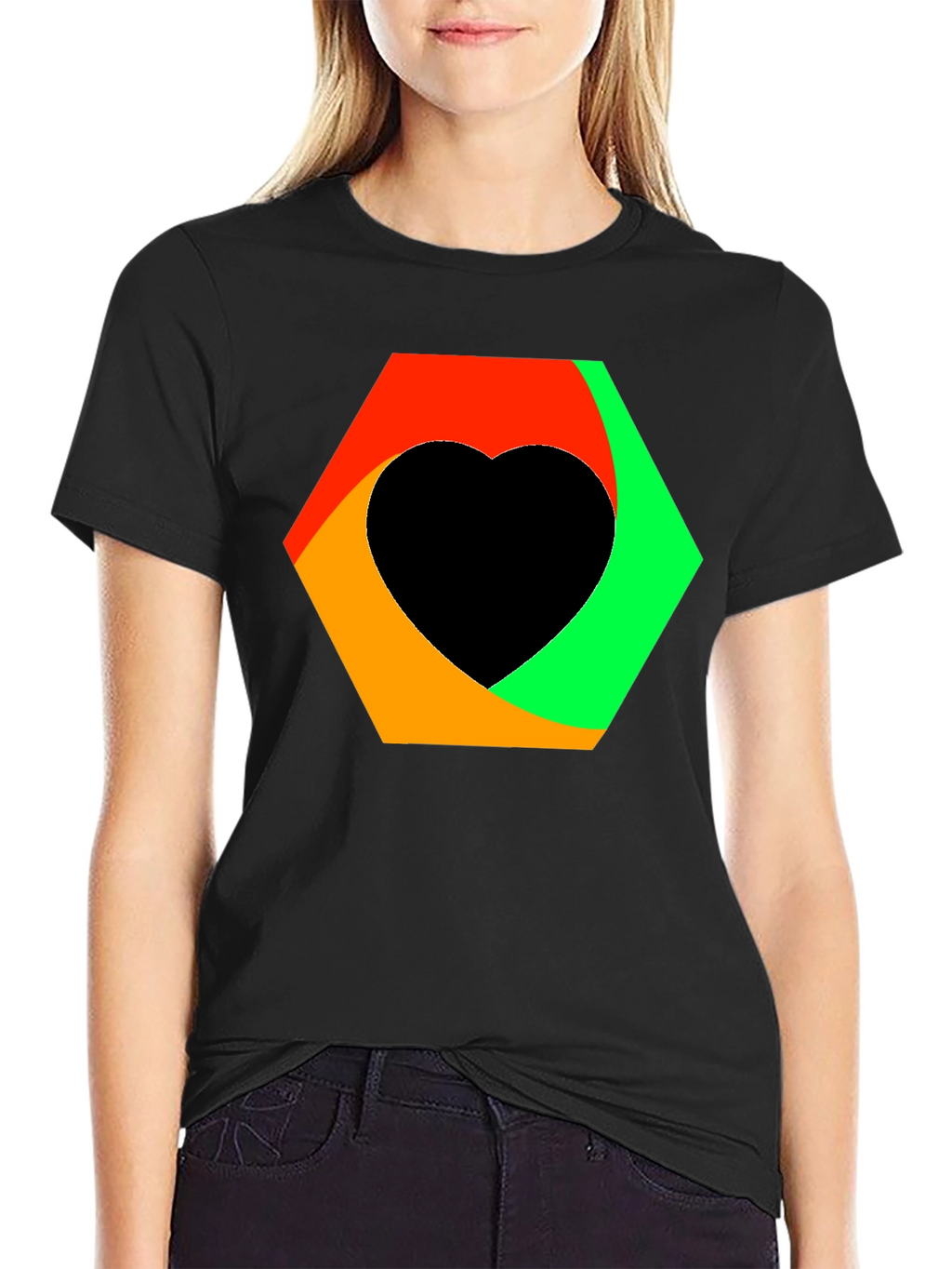 Abstract Heart Graphic Tee - Black