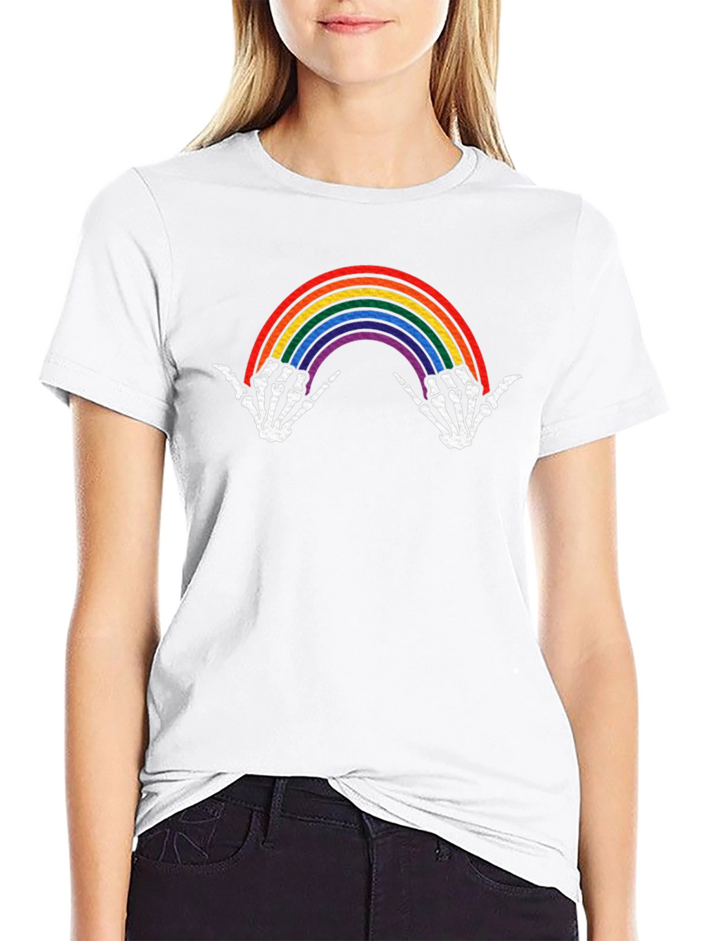 Rainbow Skeleton Hands Black Graphic Tee