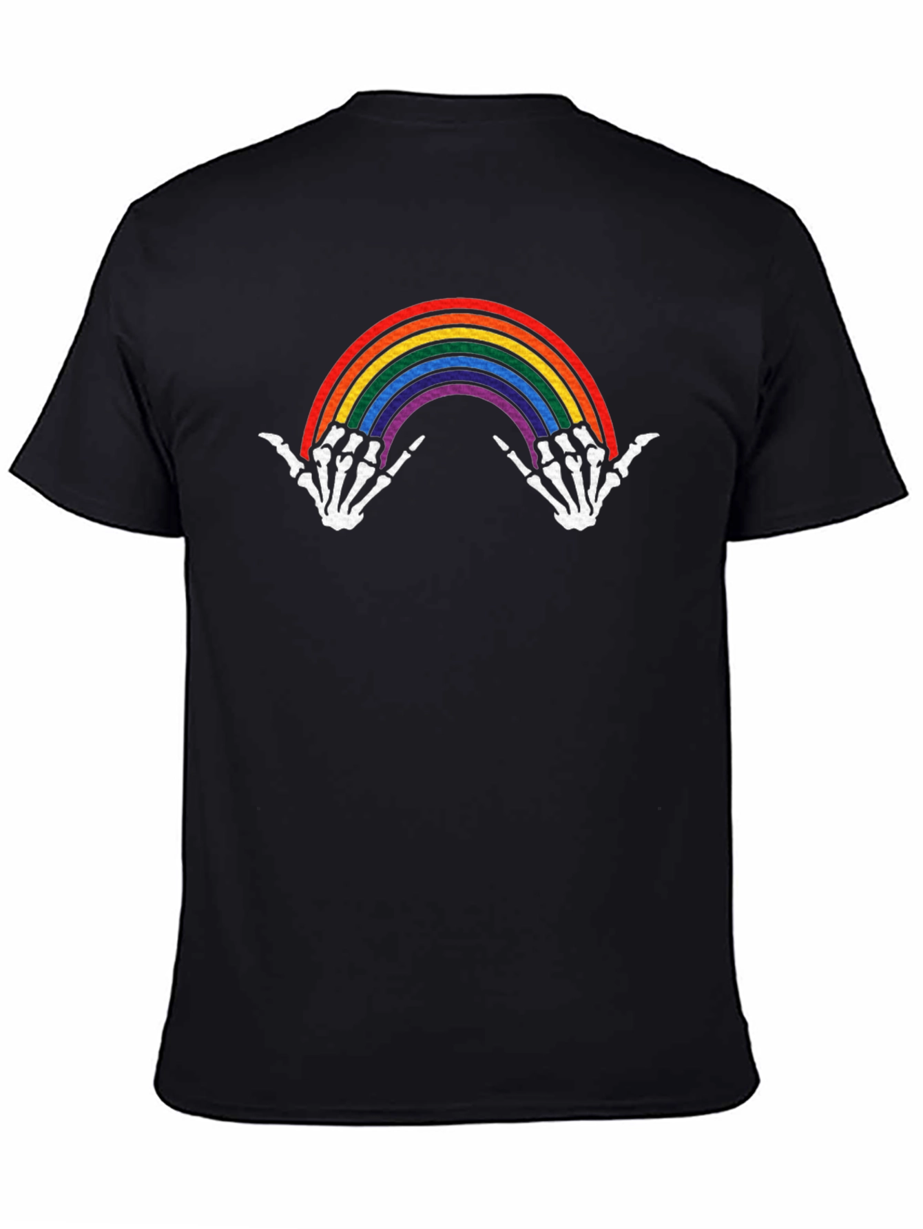 Rainbow Skeleton Hands Black Graphic Tee