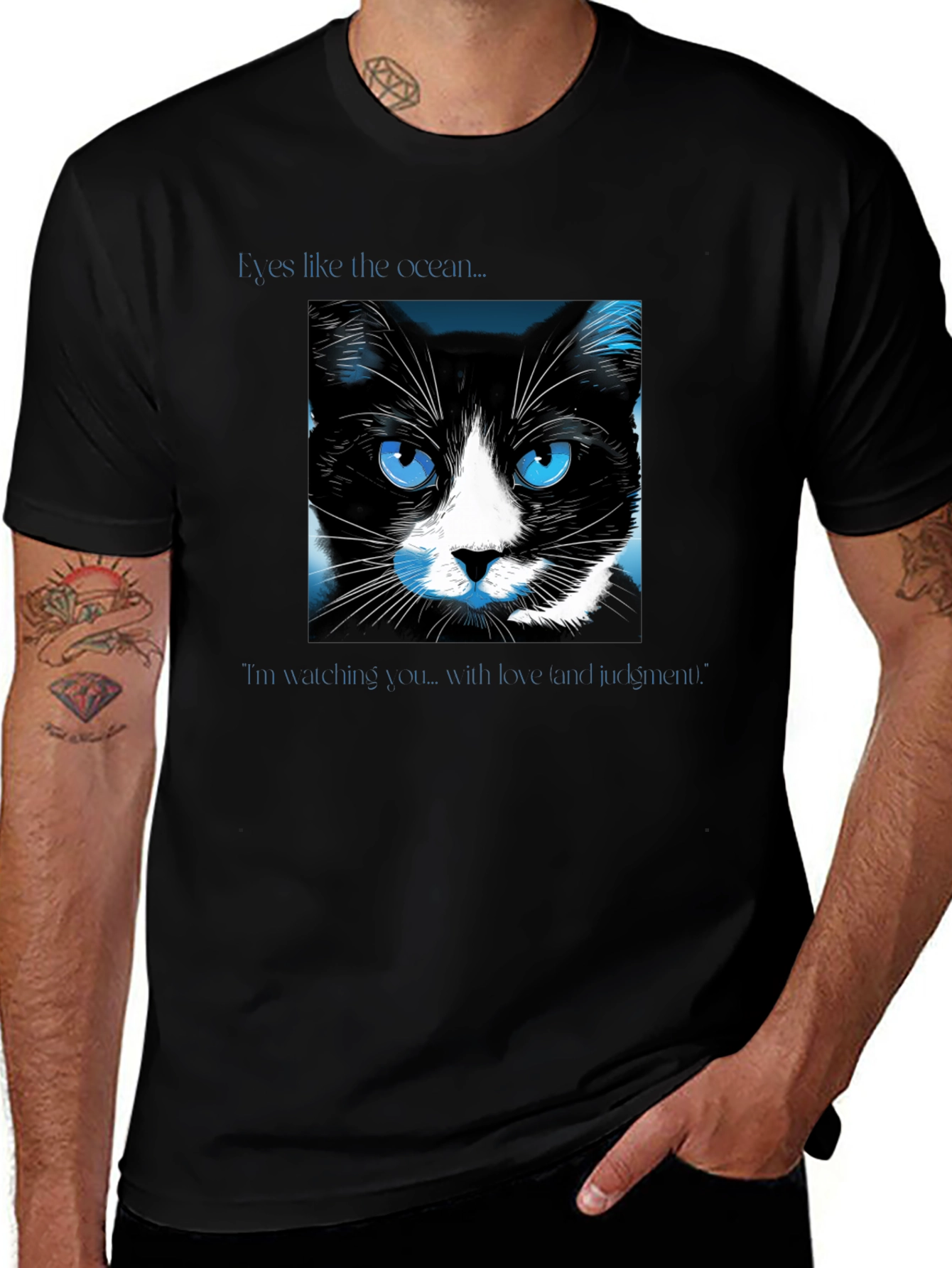 Ocean Eyes Cat Graphic Tee - Soft Black Shirt