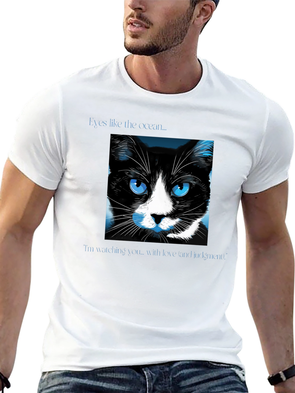 Ocean Eyes Cat Graphic Tee - Soft Black Shirt
