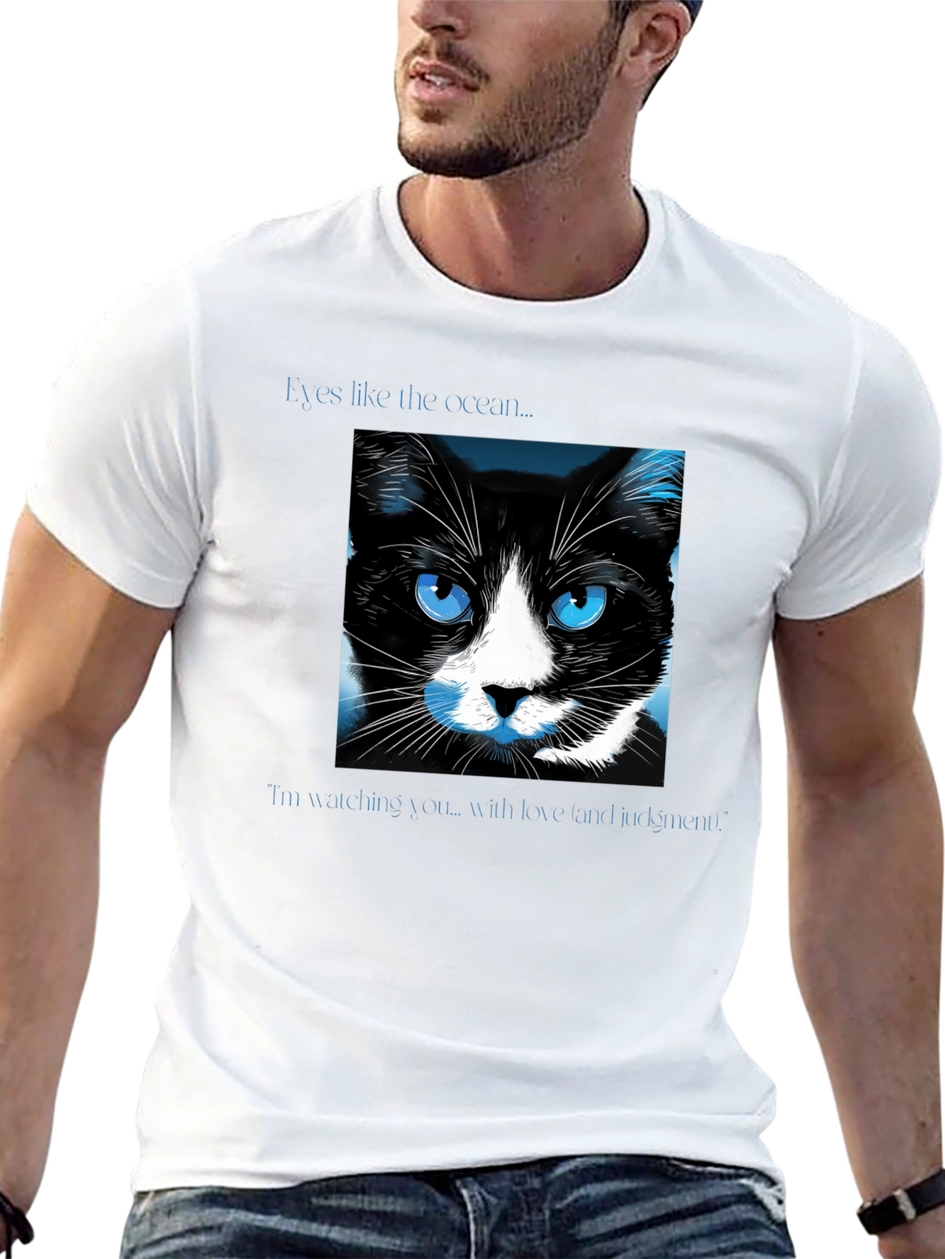 Ocean Eyes Cat Graphic Tee - Soft Black Shirt