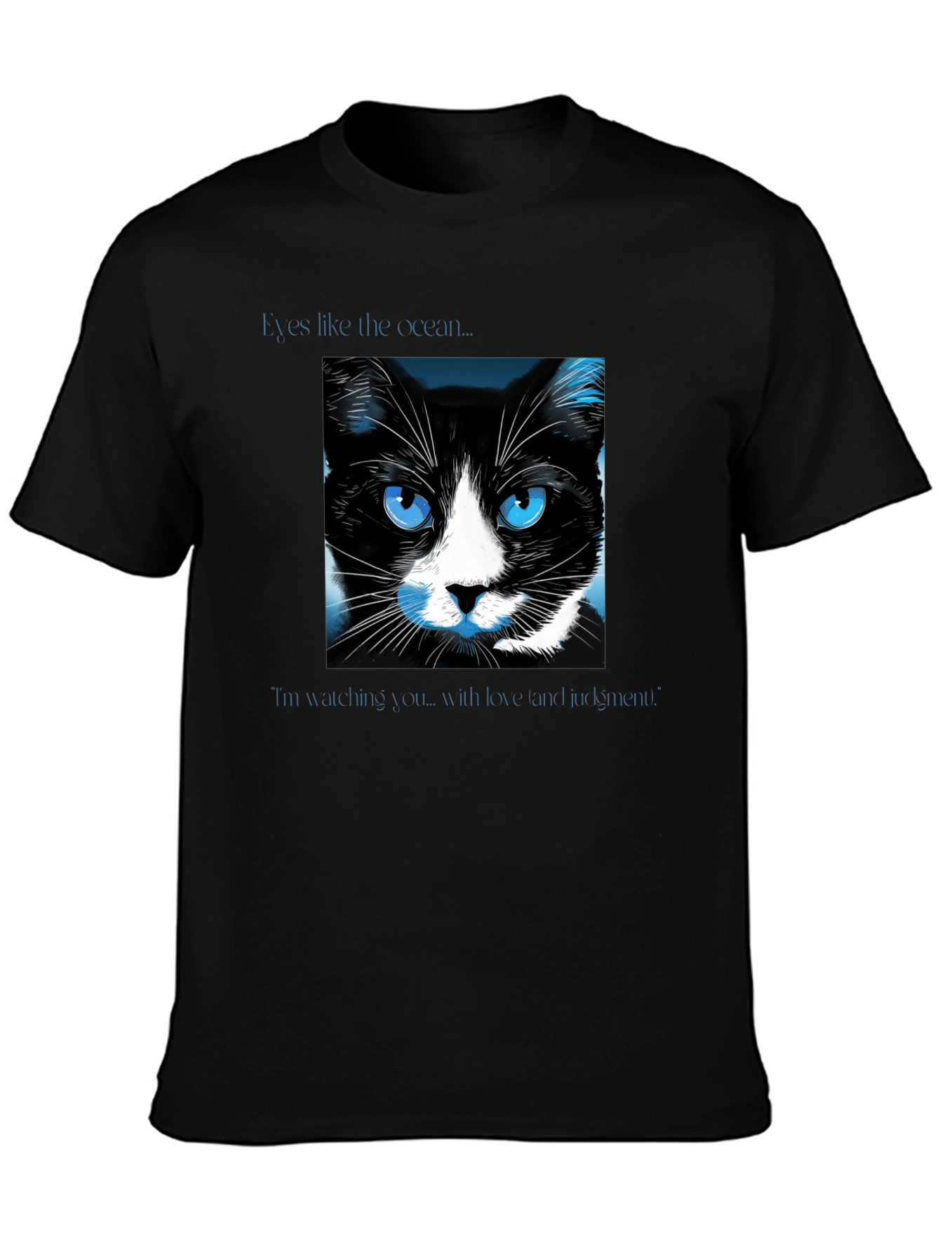 Ocean Eyes Cat Graphic Tee - Soft Black Shirt
