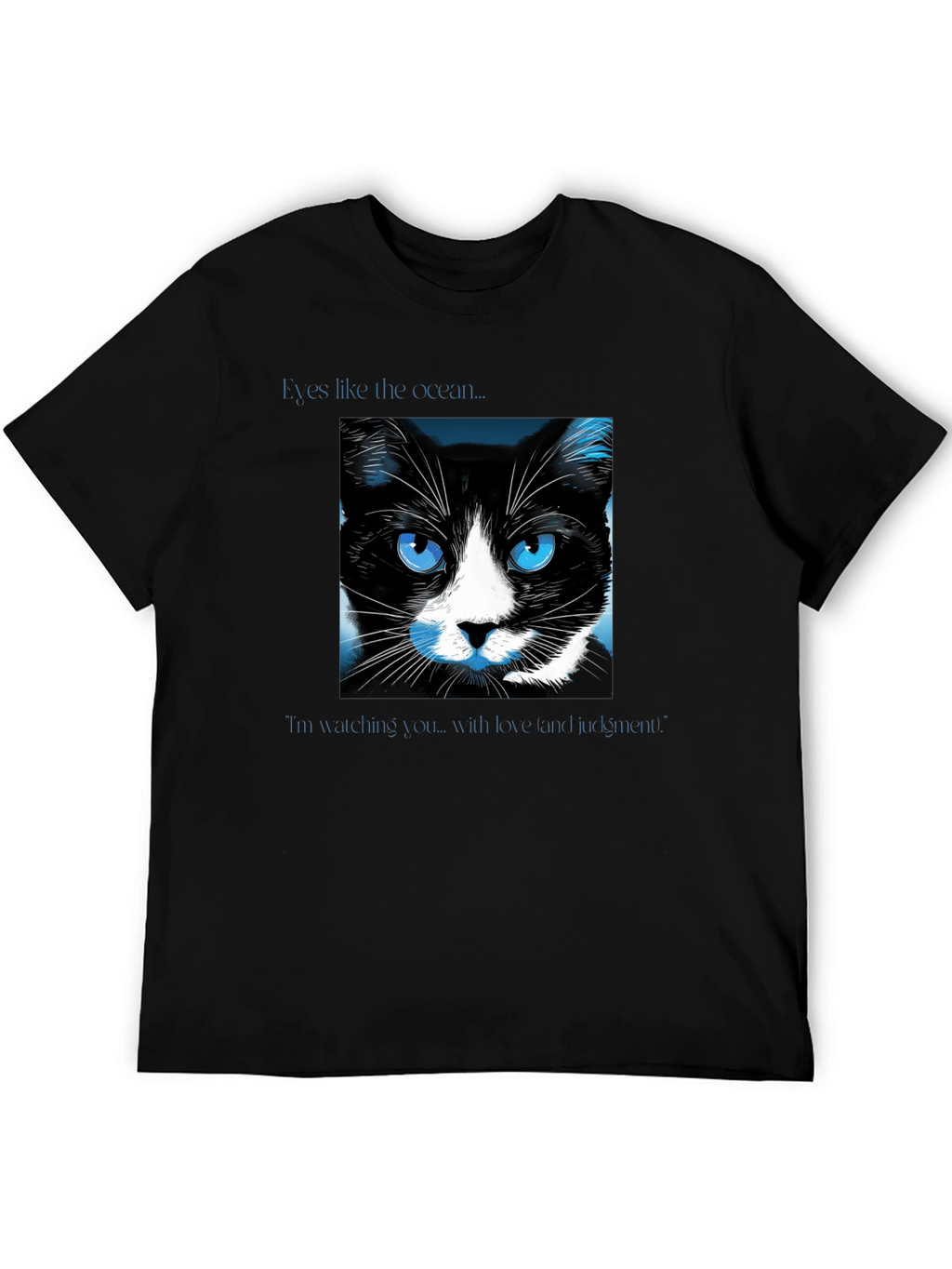 Ocean Eyes Cat Graphic Tee - Soft Black Shirt