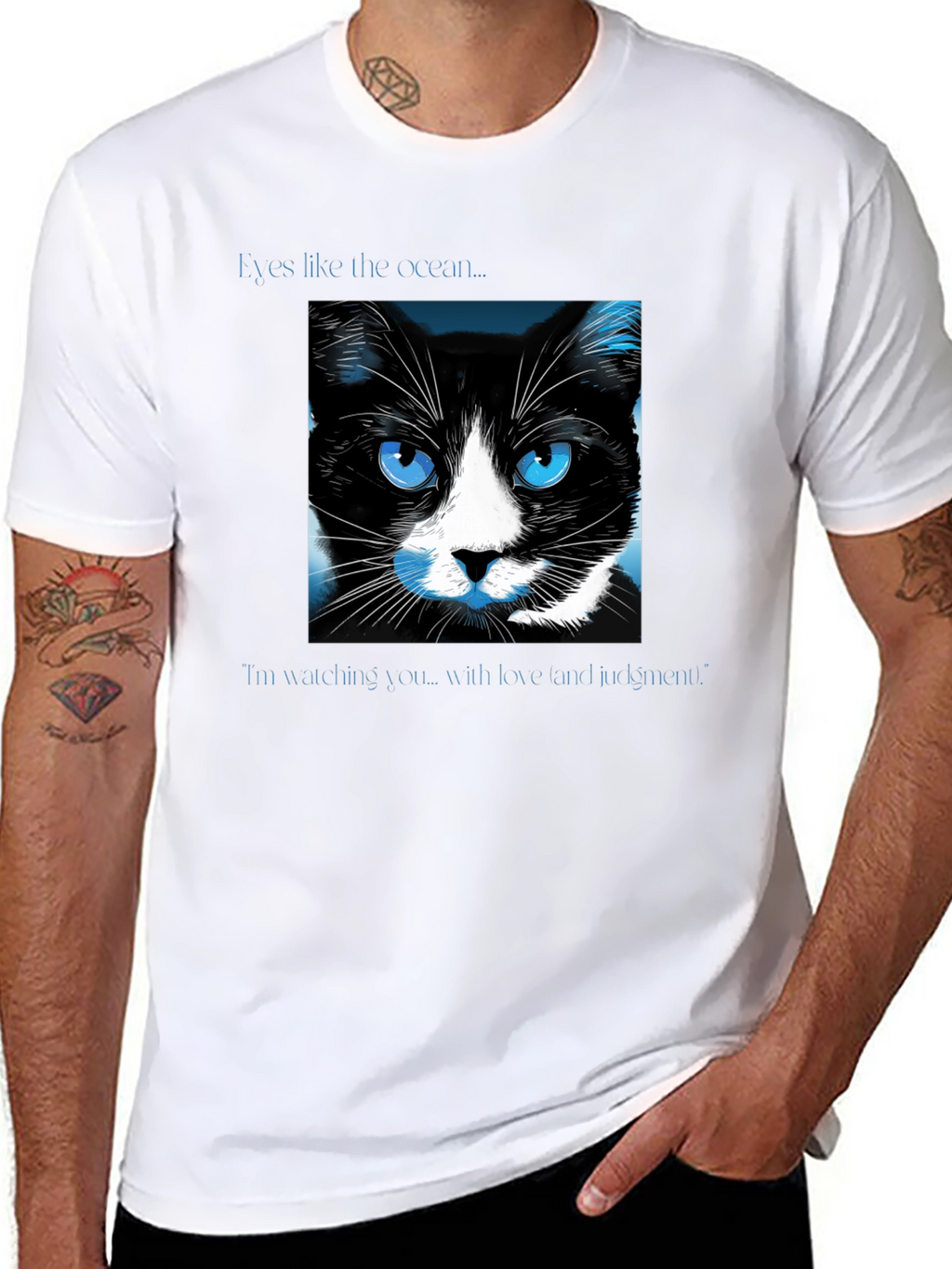 Ocean Eyes Cat Graphic Tee - Soft Black Shirt