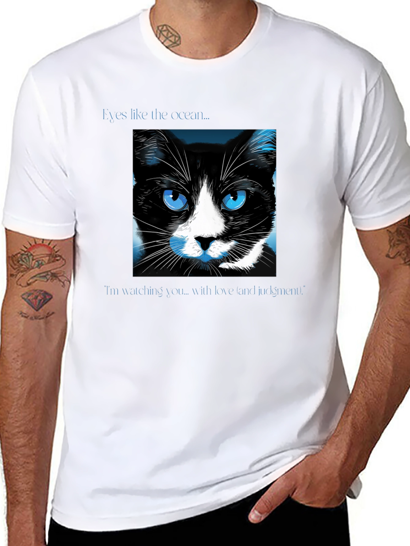 Ocean Eyes Cat Graphic Tee - Soft Black Shirt