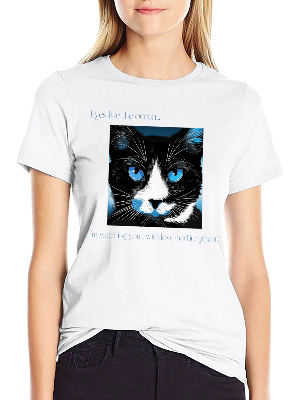 Ocean Eyes Cat Graphic Tee - Soft Black Shirt