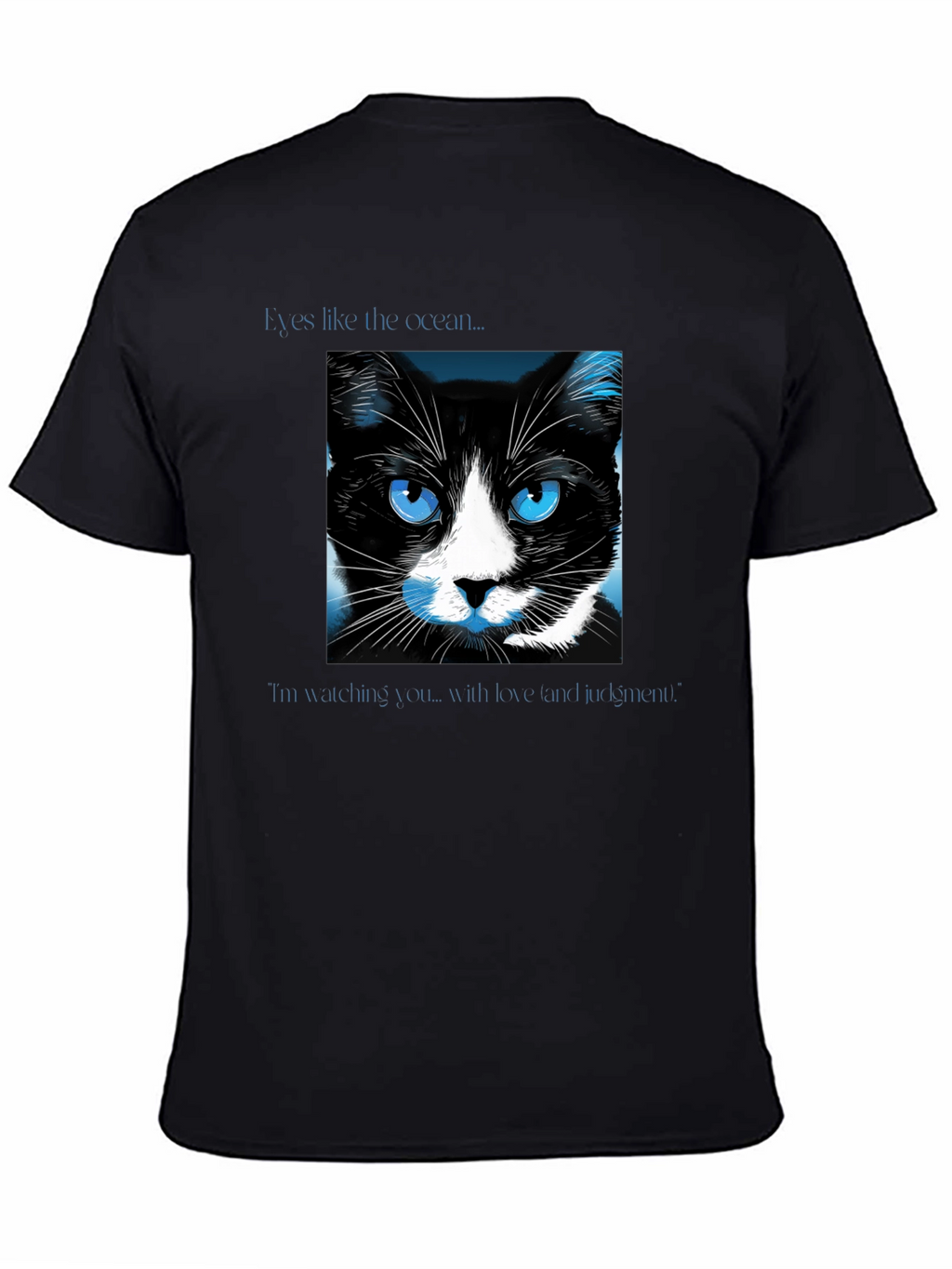 Ocean Eyes Cat Graphic Tee - Soft Black Shirt