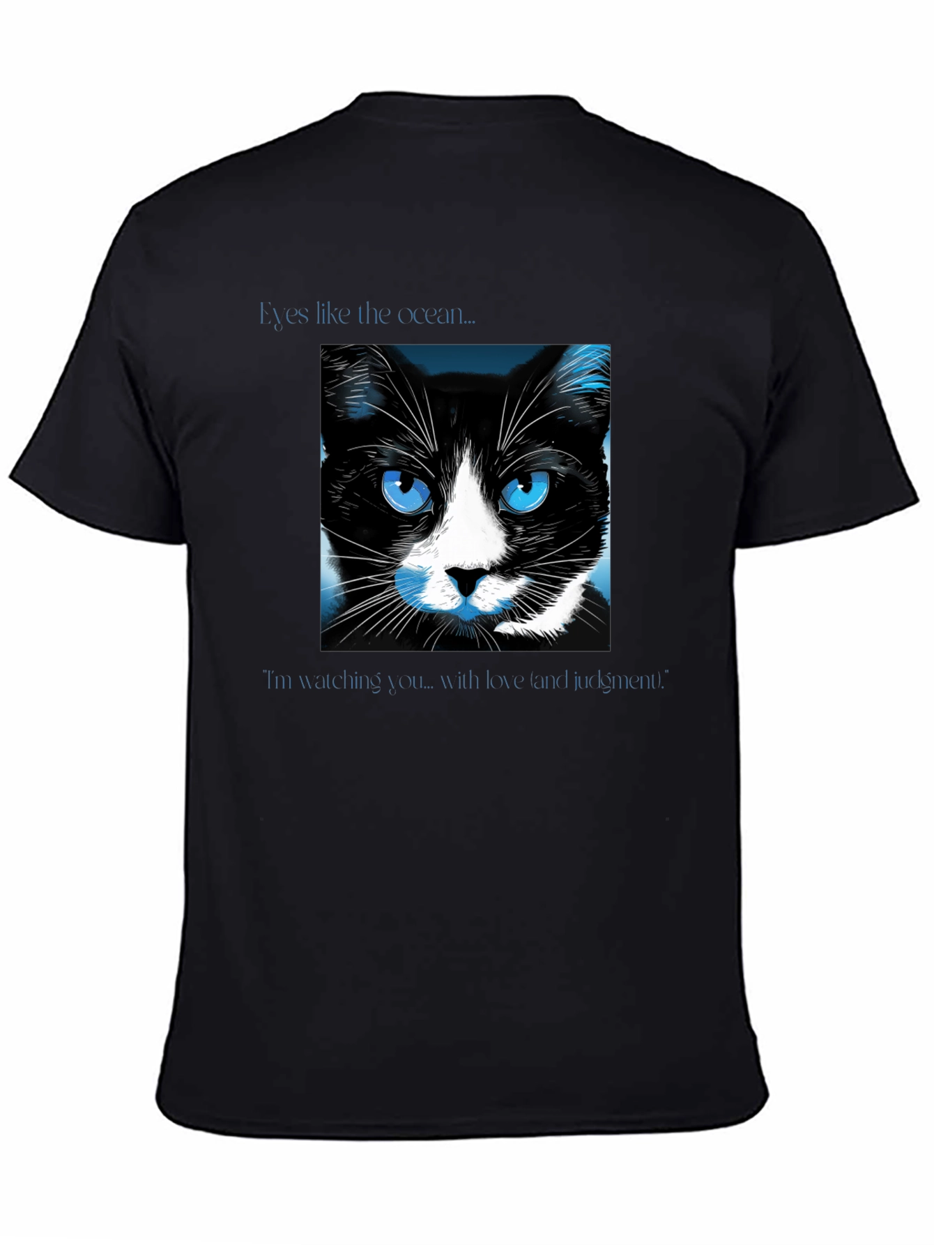 Ocean Eyes Cat Graphic Tee - Soft Black Shirt