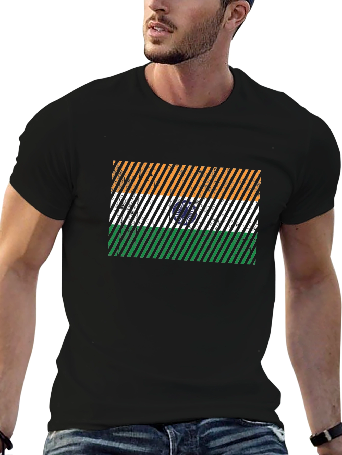 India Flag Graphic Tee - Mens Black T-Shirt