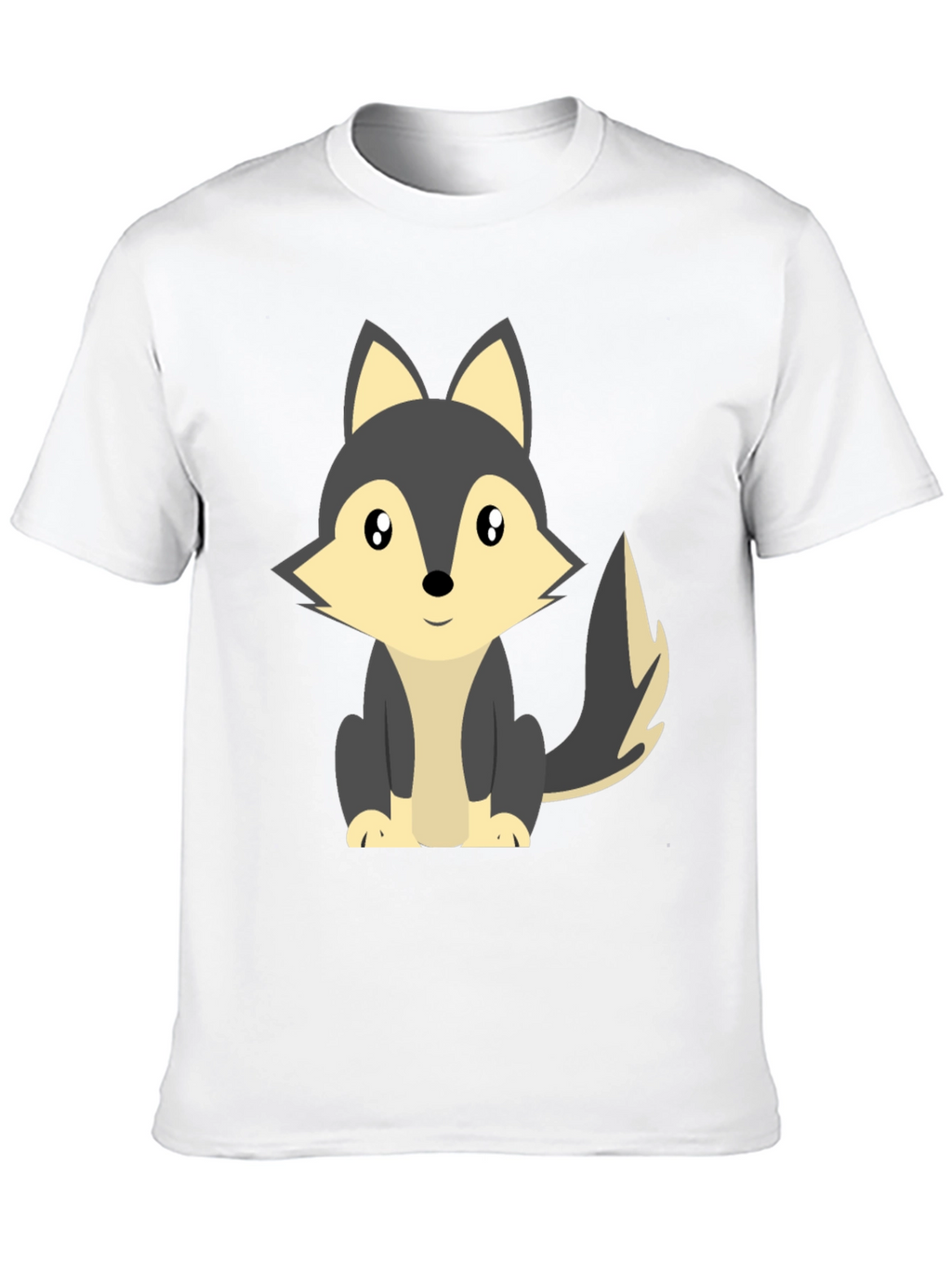Cute Cartoon Wolf Graphic Tee - Black