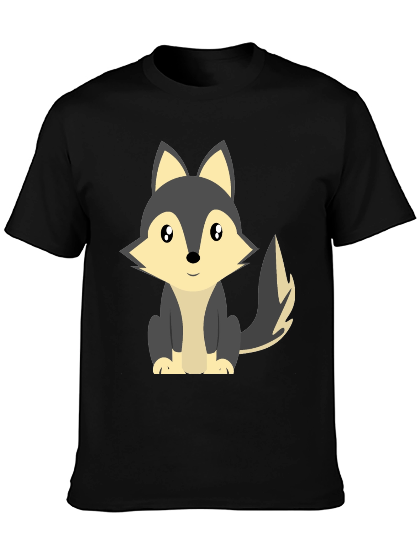Cute Cartoon Wolf Graphic Tee - Black