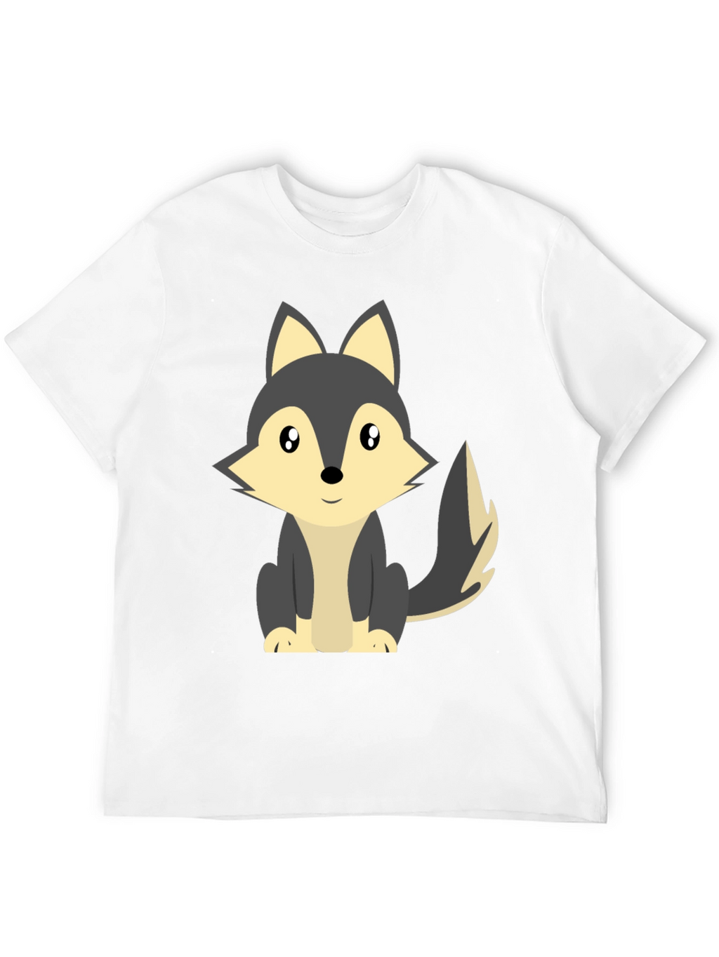 Cute Cartoon Wolf Graphic Tee - Black