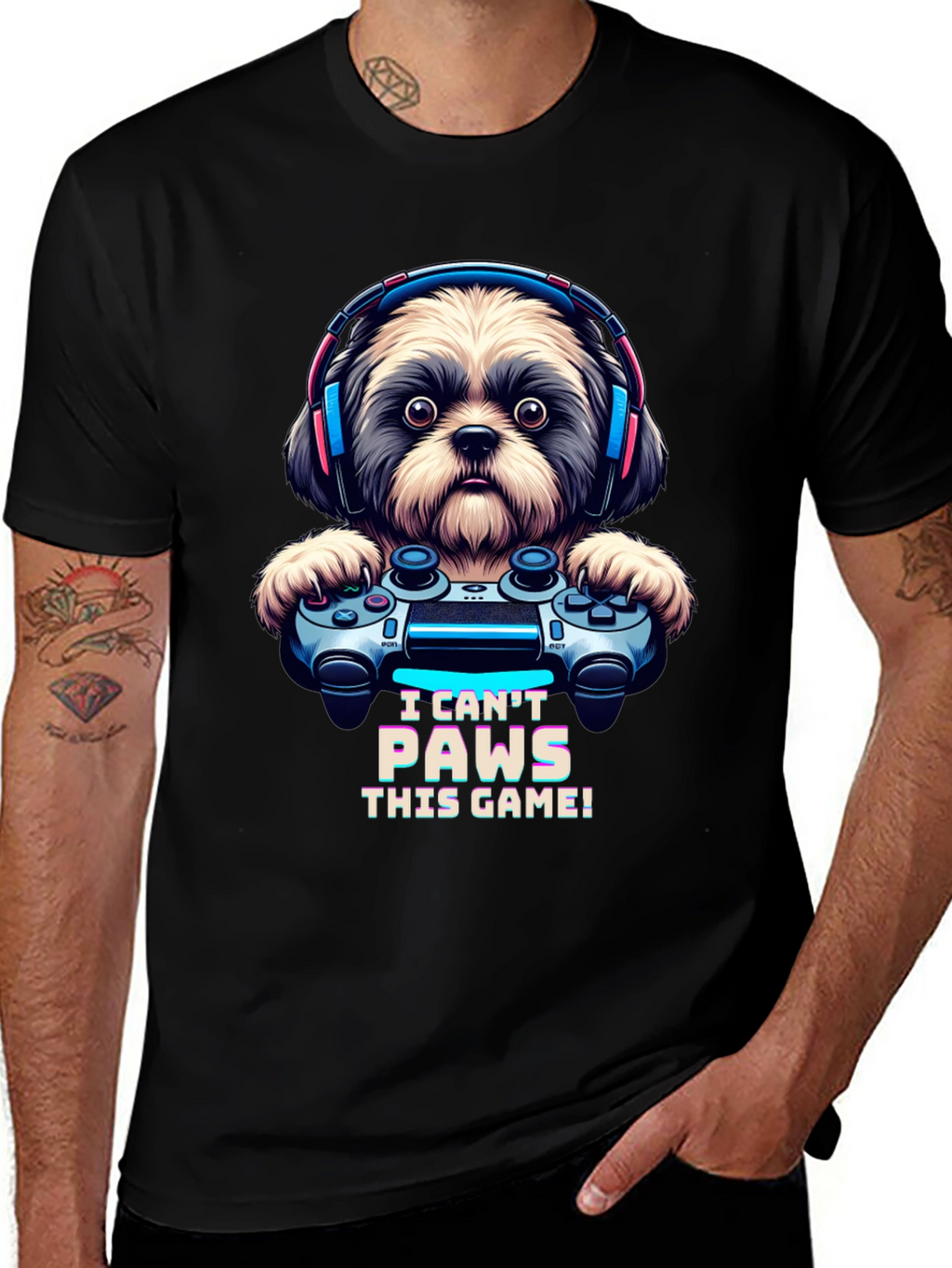 I Cant Paws This Game! Dog Gamer T-Shirt