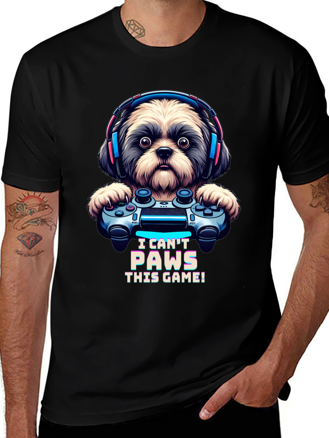 I Cant Paws This Game! Dog Gamer T-Shirt