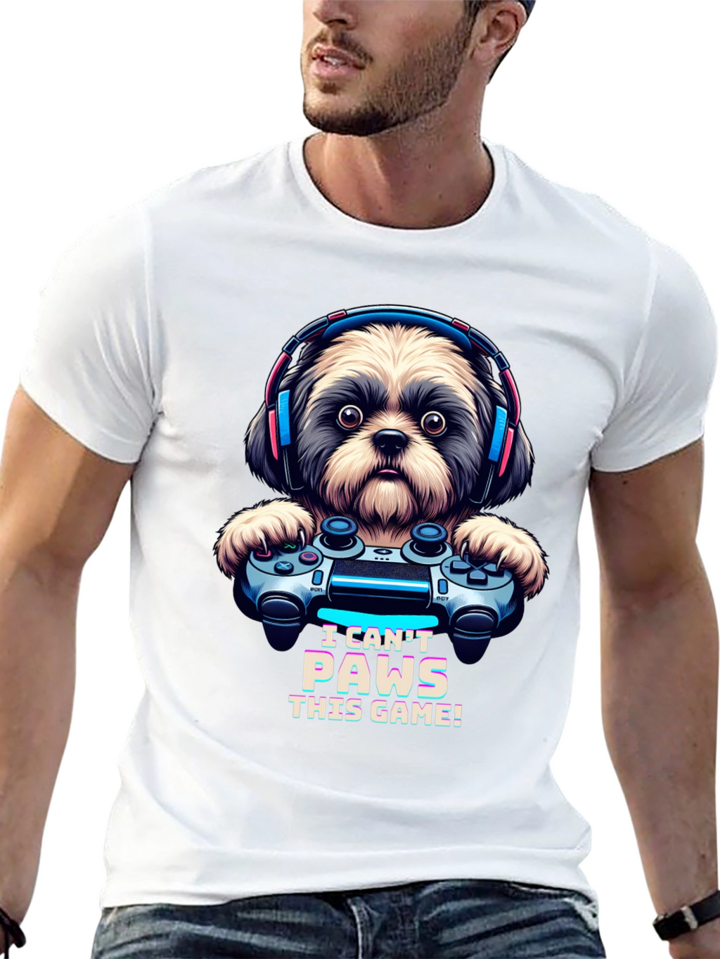 I Cant Paws This Game! Dog Gamer T-Shirt