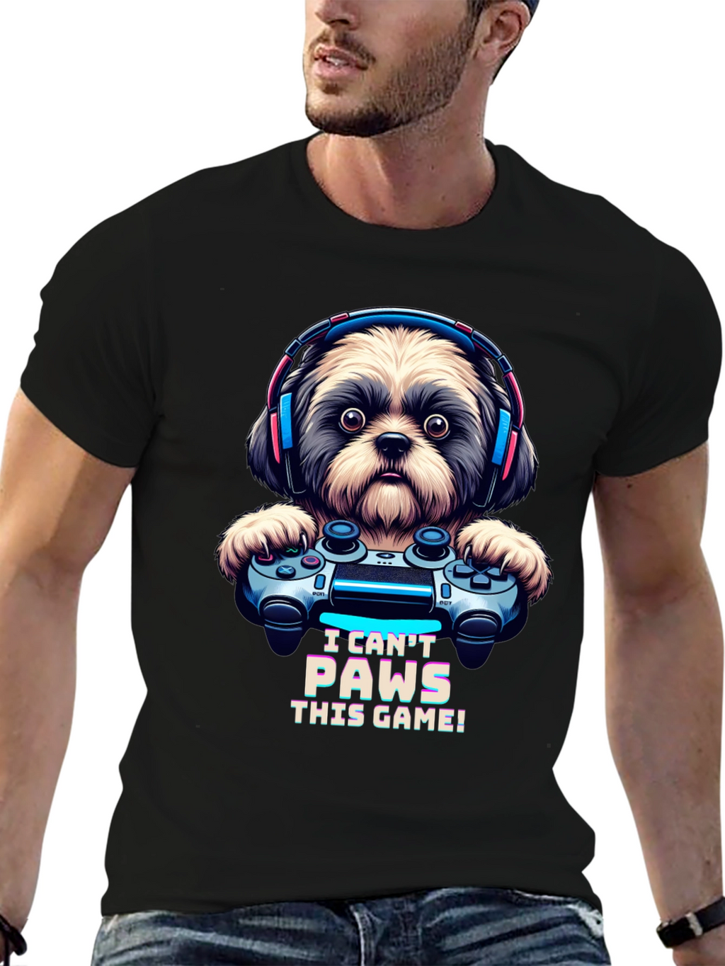 I Cant Paws This Game! Dog Gamer T-Shirt