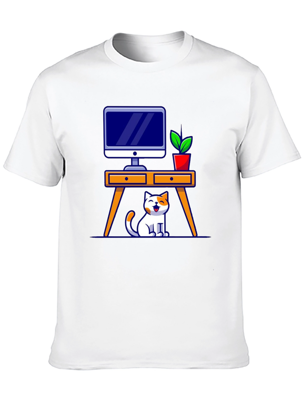 Cat at Desk Graphic T-Shirt