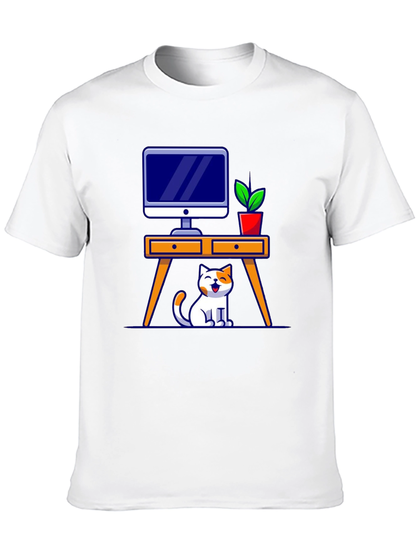 Cat at Desk Graphic T-Shirt