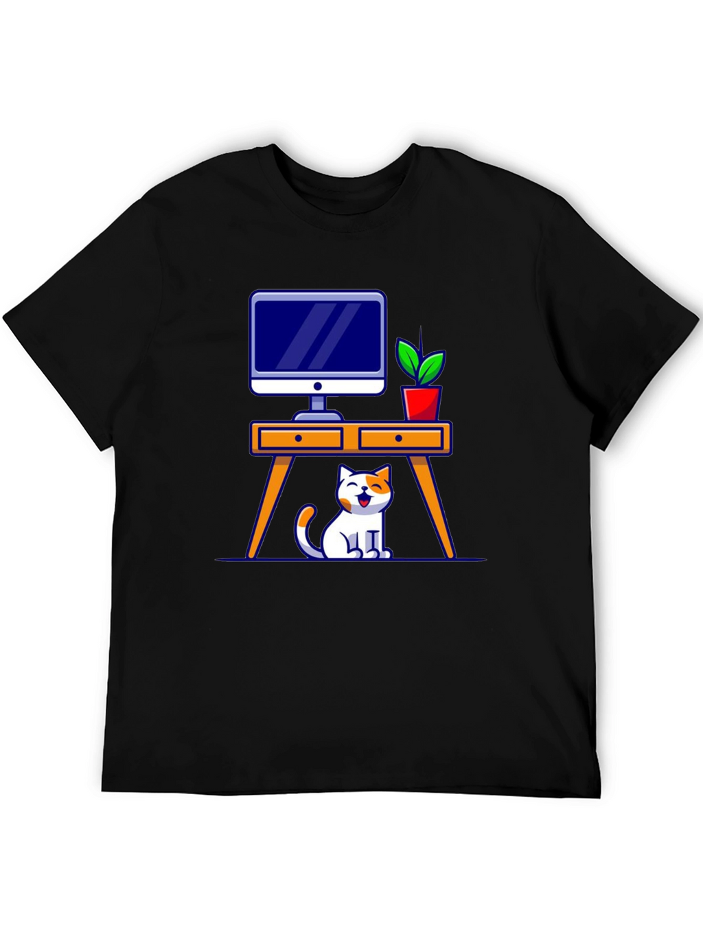 Cat at Desk Graphic T-Shirt