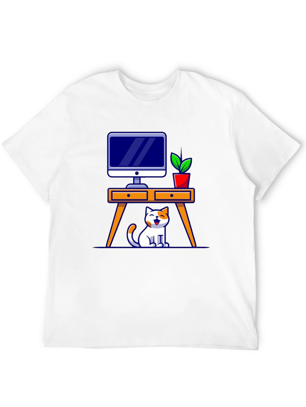 Cat at Desk Graphic T-Shirt