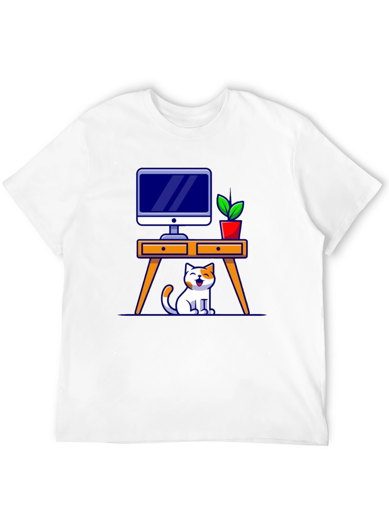 Cat at Desk Graphic T-Shirt