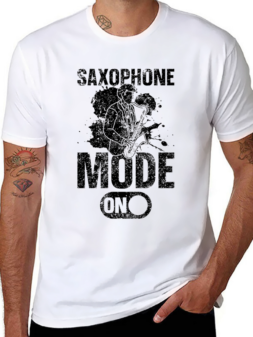 Saxophone Mode On Black Graphic T-Shirt