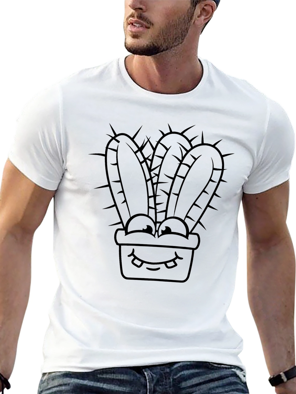 Cartoon Cactus T-Shirt - Black Graphic Tee