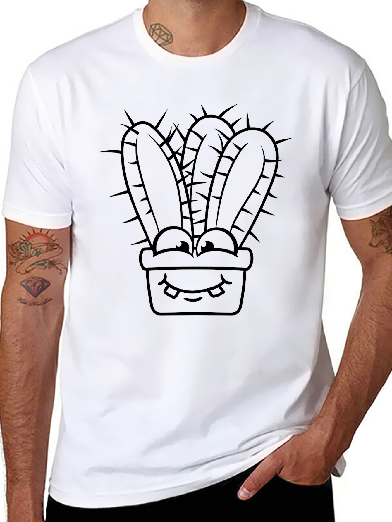 Cartoon Cactus T-Shirt - Black Graphic Tee