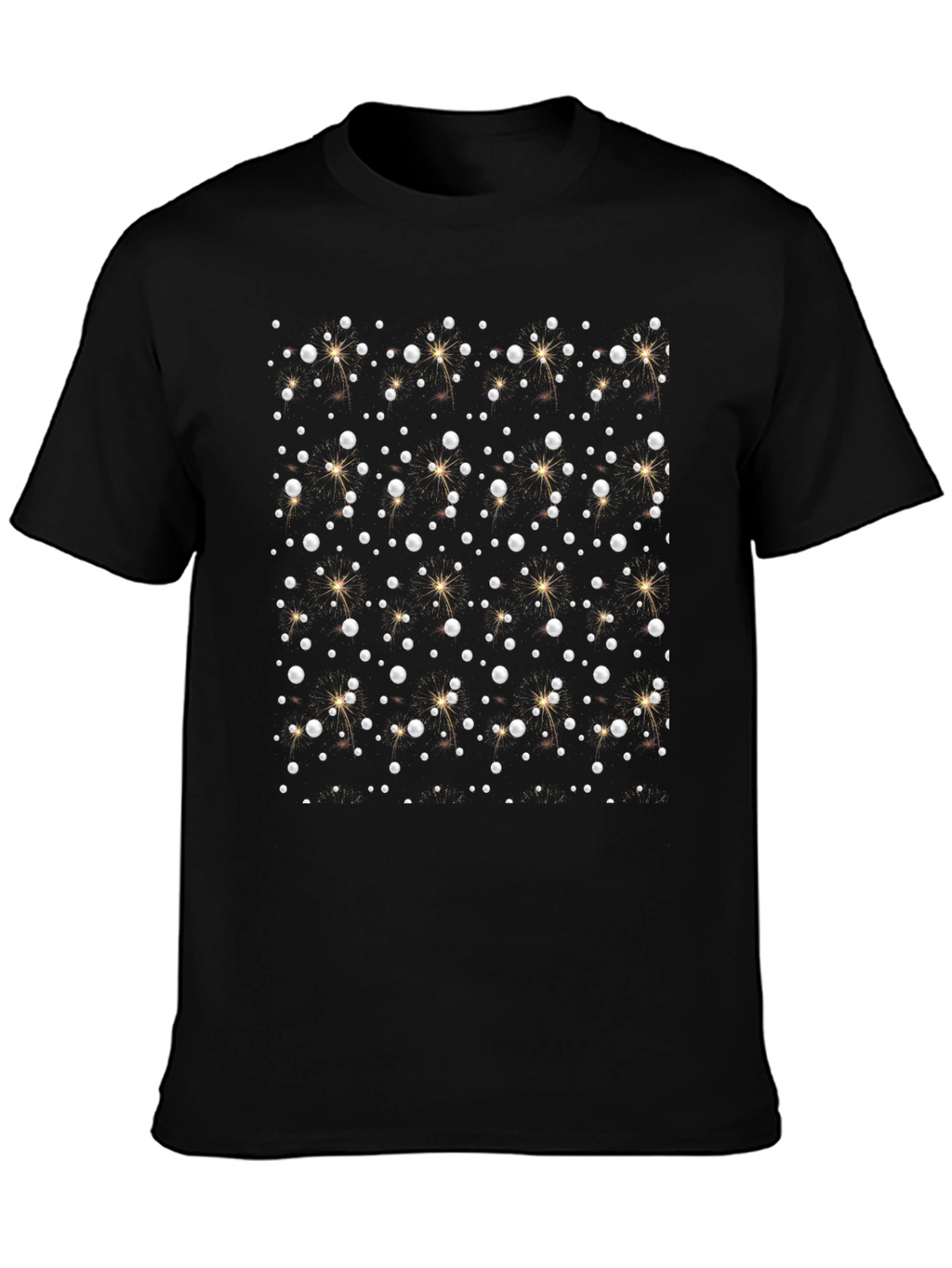 Sparkling Pearl Pattern Black T-Shirt