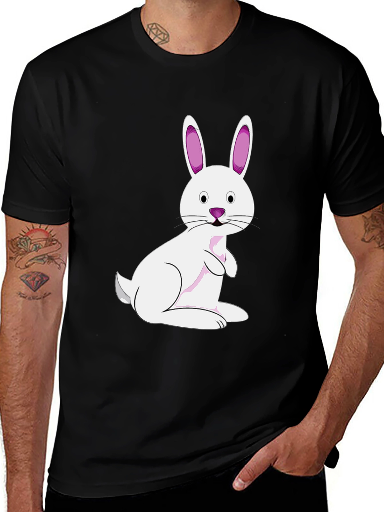 Easter Bunny Graphic Tee - Black Cotton Blend
