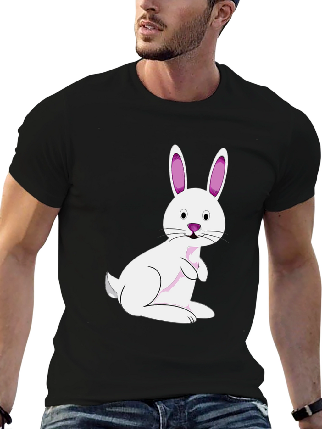 Easter Bunny Graphic Tee - Black Cotton Blend