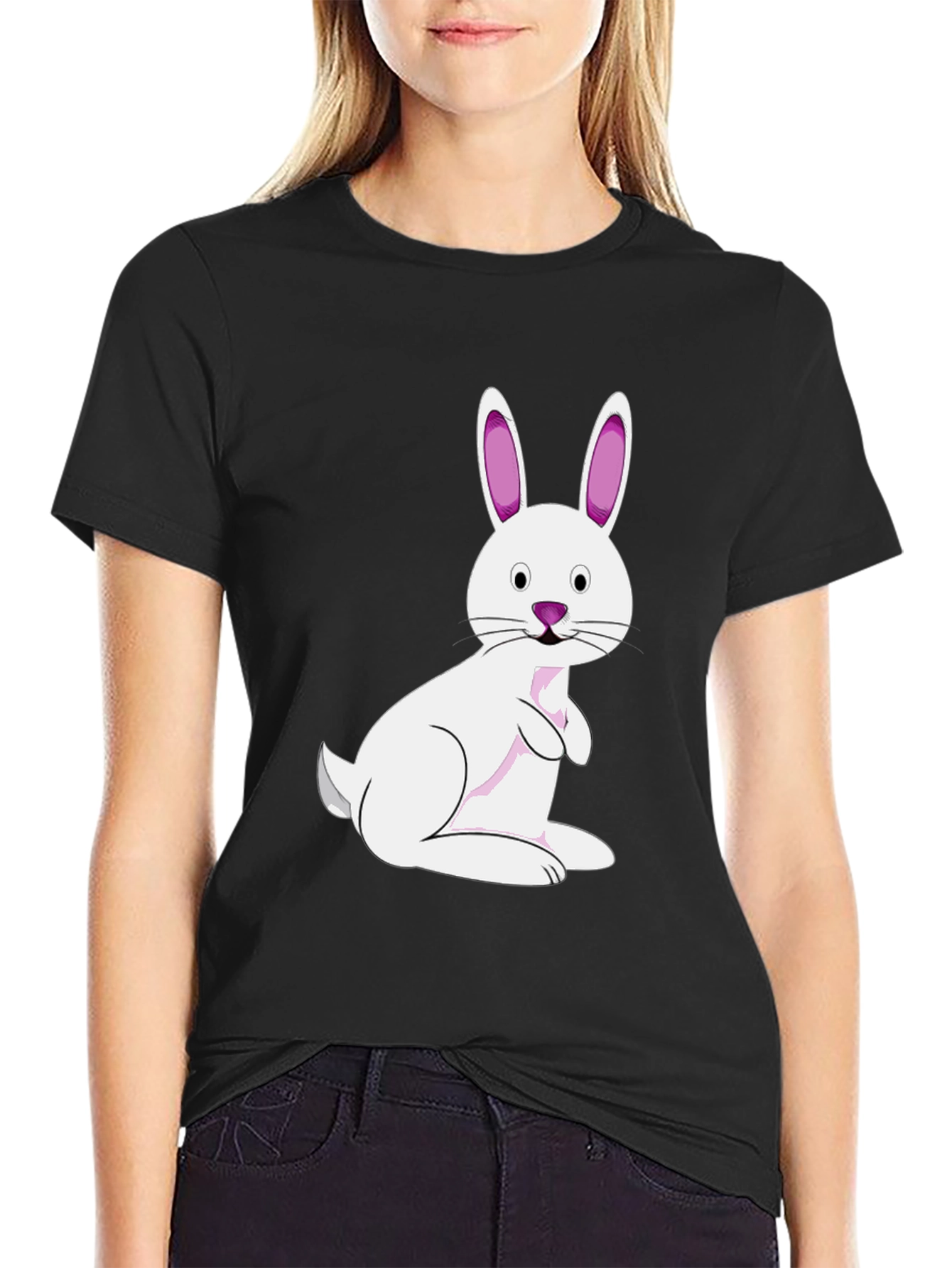 Easter Bunny Graphic Tee - Black Cotton Blend