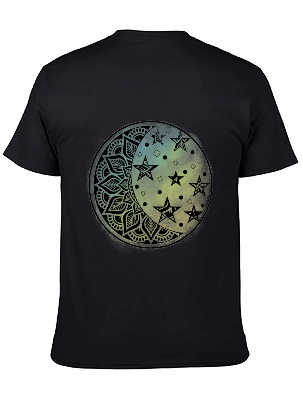 Celestial Moon Star Mandala Black Graphic Tee