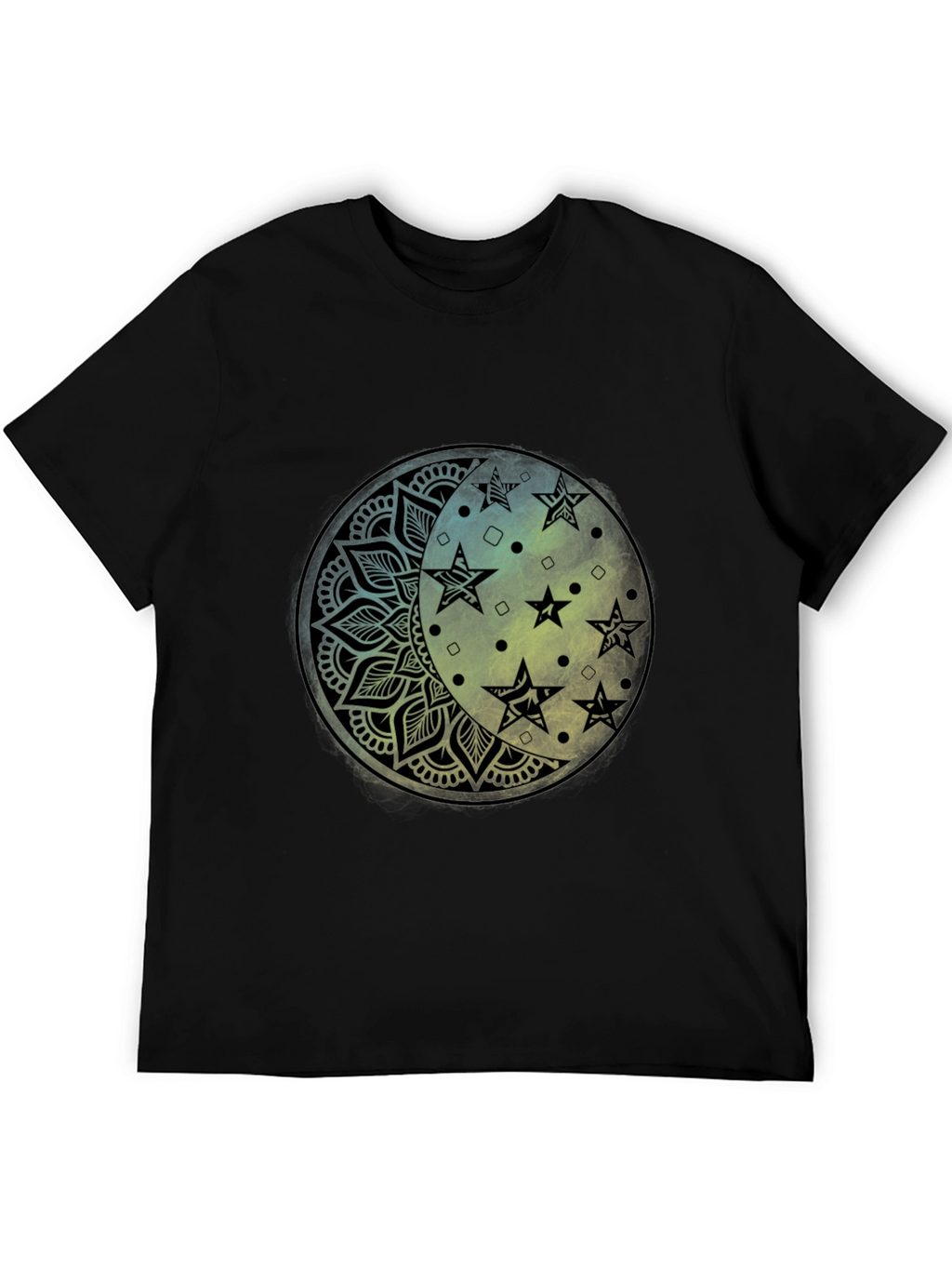 Celestial Moon Star Mandala Black Graphic Tee