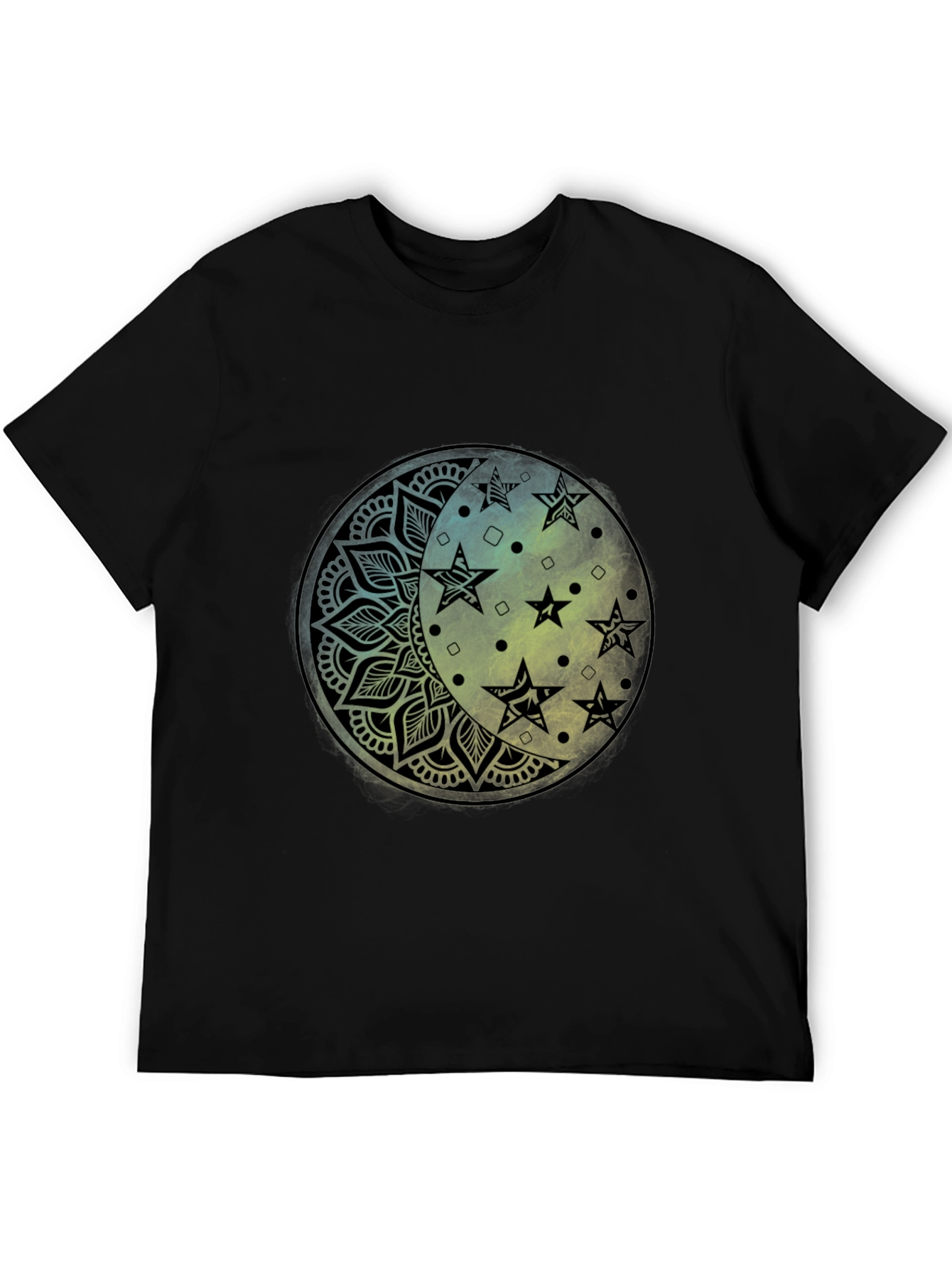 Celestial Moon Star Mandala Black Graphic Tee