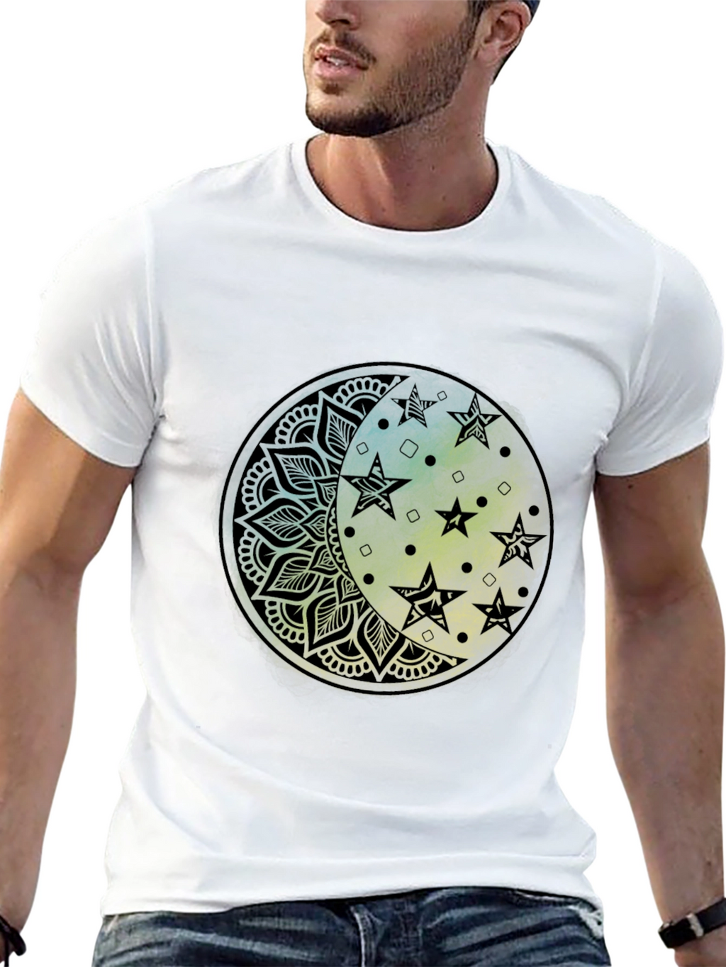 Celestial Moon Star Mandala Black Graphic Tee
